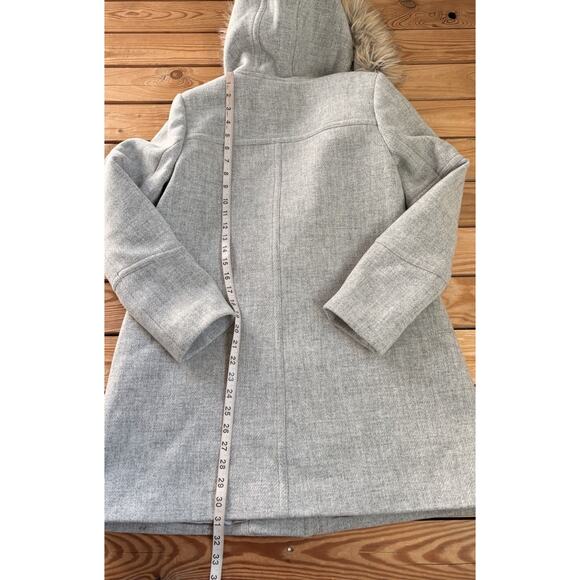 J Crew Nello Gori Wool Faux fur hood Full zip Peacoat Parka size 6 Grey Z2 - Picture 9 of 11